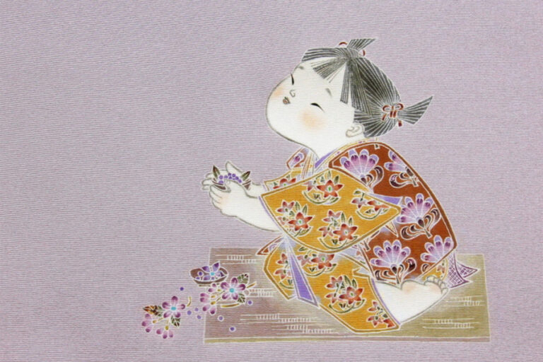 加賀友禅　九寸名古屋帯『ままごと』作：志田弘子