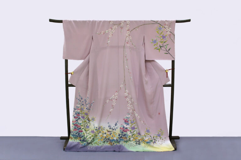 本加賀友禅　訪問着　藤藁隆作「小鳥のさえずり」