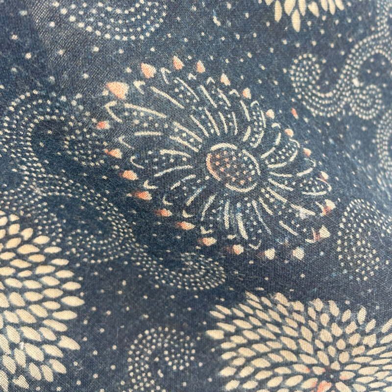 明治〜大正期 加賀の藍染布団地ハギレ 菊