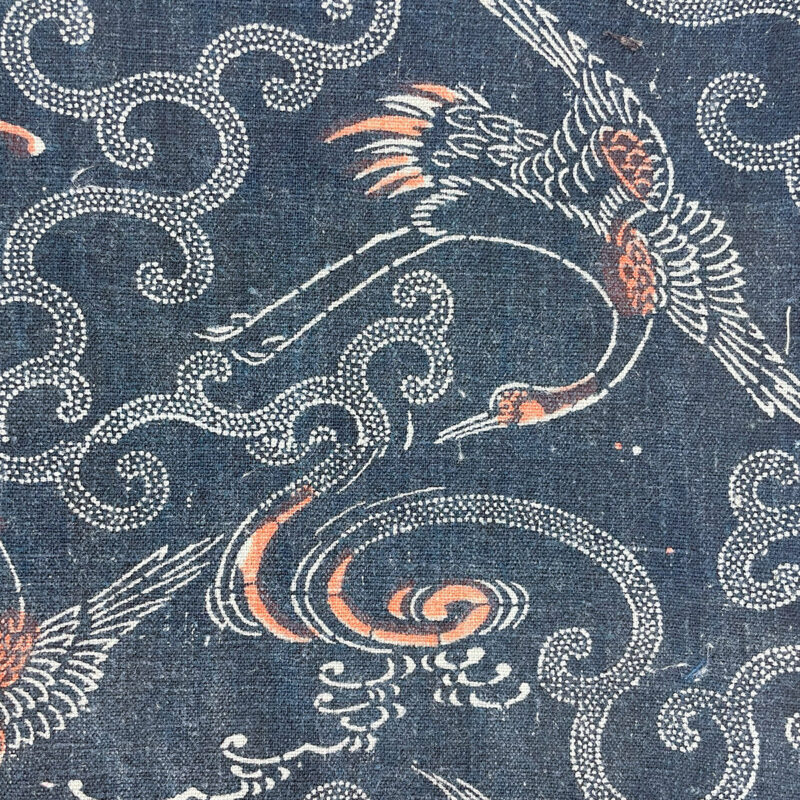 明治〜大正期 加賀の藍染布団地ハギレ 鶴
