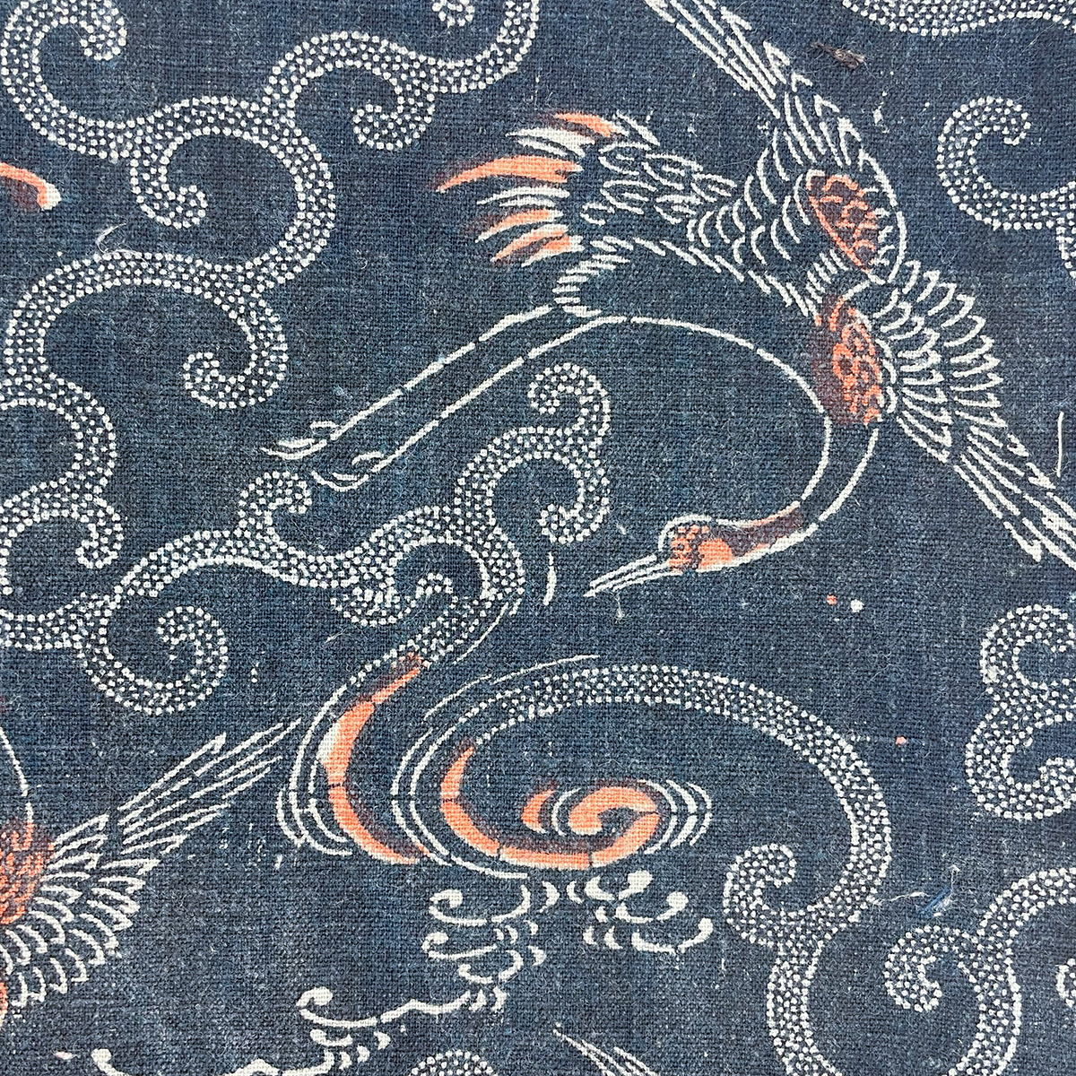 明治〜大正期 加賀の藍染布団地ハギレ 鶴