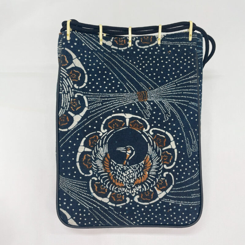 藍染布団地 信玄袋 鶴