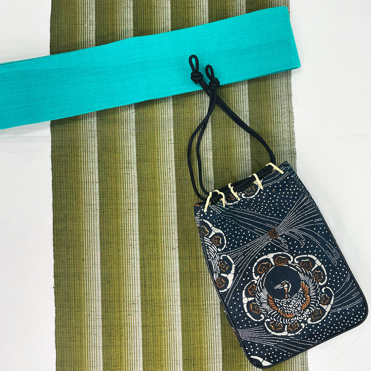 藍染布団地 信玄袋 鶴 - 画像 (4)