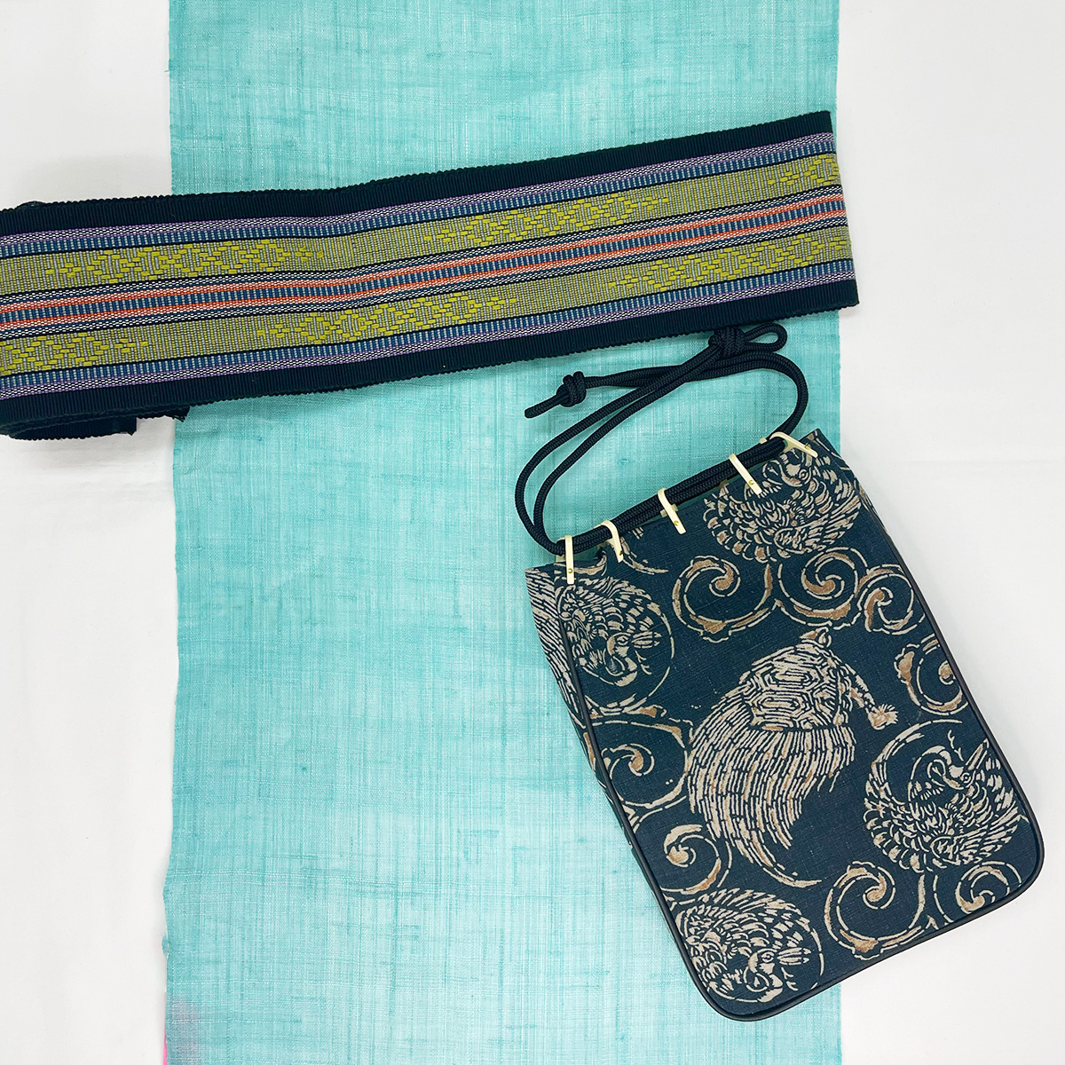 藍染布団地 信玄袋 亀 - 画像 (3)