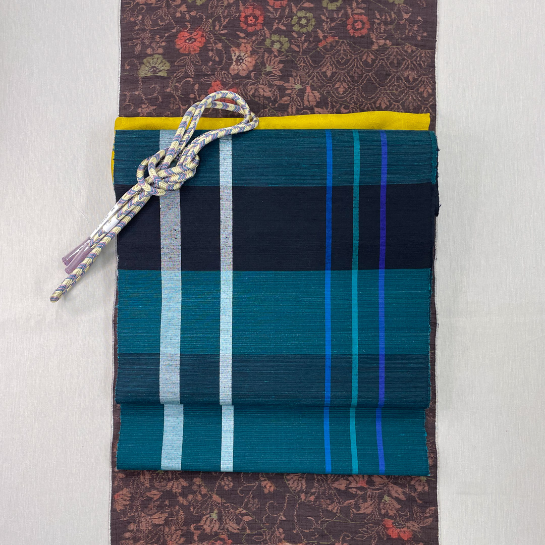 米沢 筬園工房製 真綿手紡糸 九寸名古屋帯 流彗