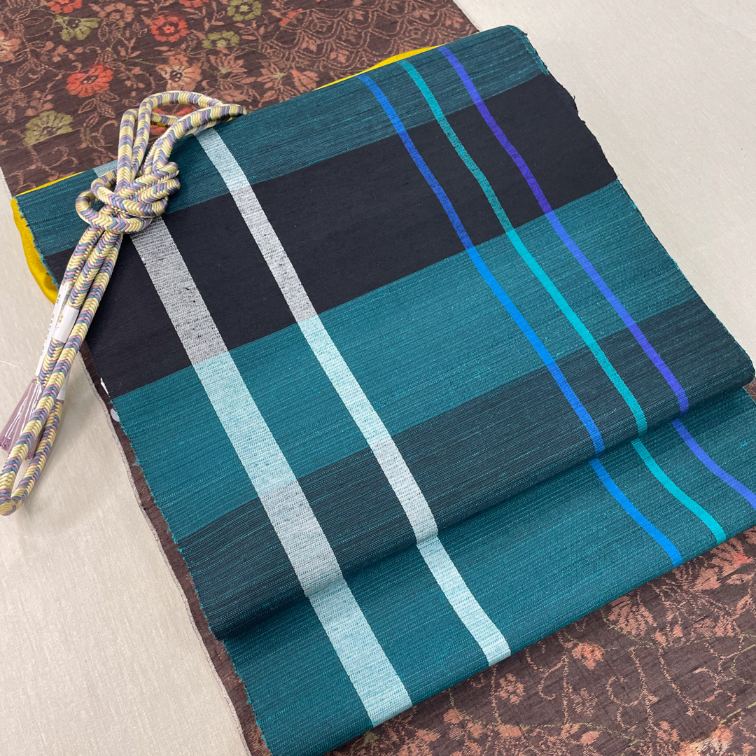 米沢 筬園工房製 真綿手紡糸 九寸名古屋帯 流彗 - 画像 (2)