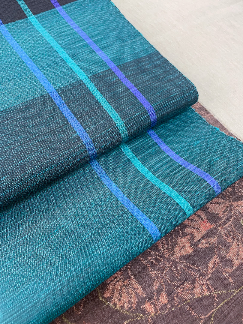 米沢 筬園工房製 真綿手紡糸 九寸名古屋帯 流彗 - 画像 (4)