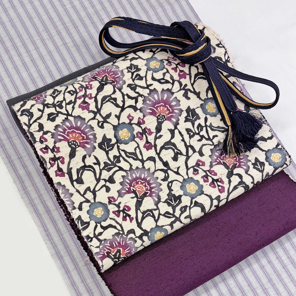 ぜんまい紬地 型染八寸帯 - 画像 (2)