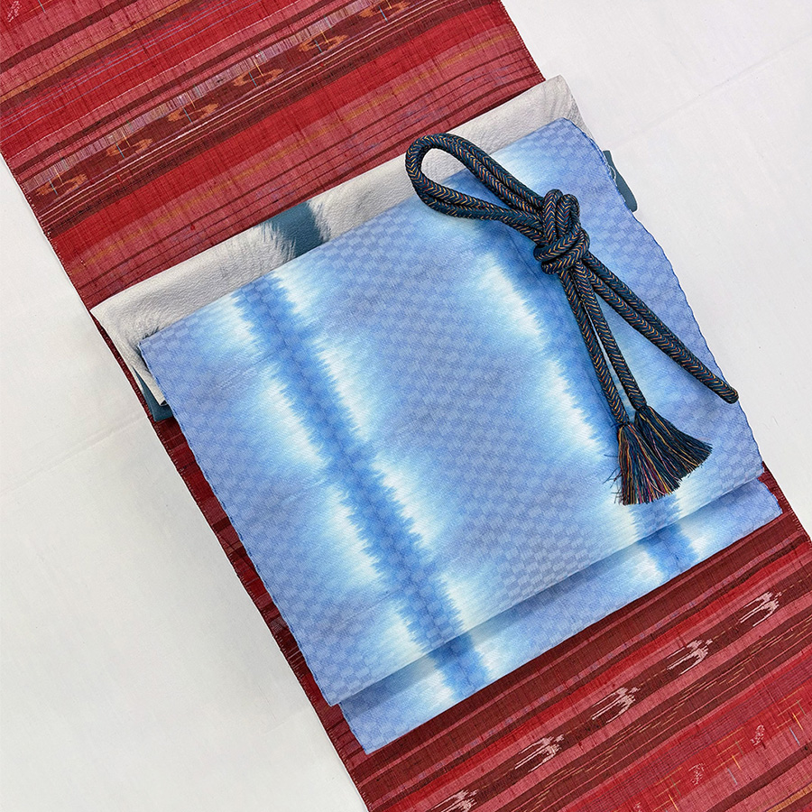 京都 西陣織 織匠 さか井製 板締め絞り 九寸名古屋帯 - 画像 (4)