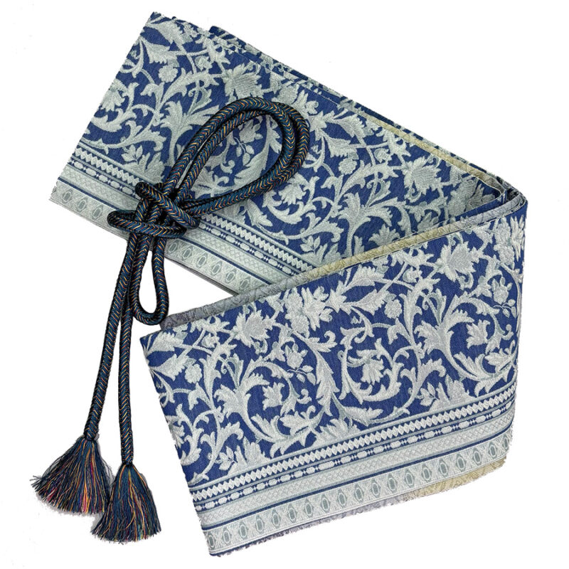 西陣織 半巾帯〈唐草 × 縞に吉祥文様〉